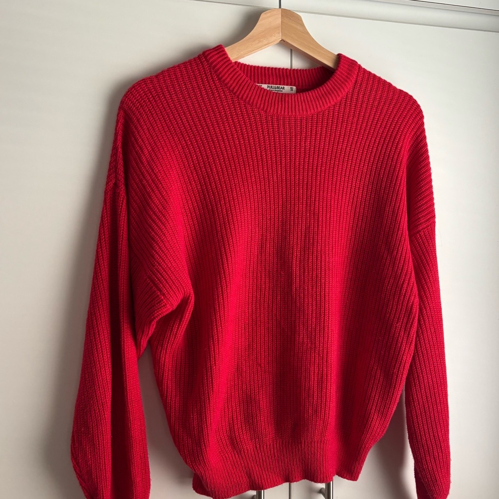 Pull&Bear Red Ribbed Crew Neck Sweater